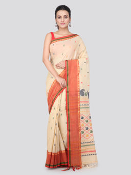 PinkLoom - Womens Cotton Saree with Unstitched Blouse-Beige