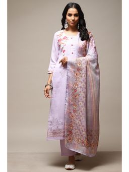 Biba - Lavender Linen Unstitched Suit (Set of 3)