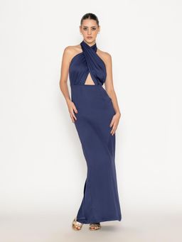 Contemponari - Navy Blue Starry Night Solid Gown