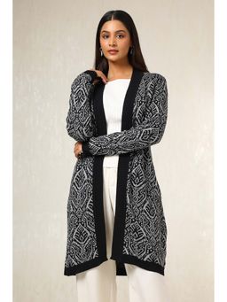 Soch - Women's Black Acrylic Woven Design Shrug