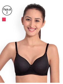 Floret - Pack of 2 Solid Non-Wired Heavily Padded Push-Up Bra - Multi-Color