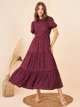 Kibo - Womens Maroon Polka Dot Maxi Dress