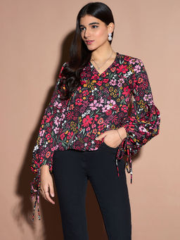 Kibo - Womens Floral Balloon Sleeve Shirt