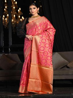 Beatitude - Pink Soft Silk Patola Weaving Saree with Unstitched Blouse