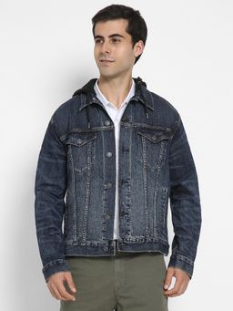 American Eagle - Men Blue Hooded Denim Trucker Jacket