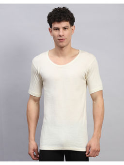 Monte Carlo - Mens Solid Cream Round Neck Half Sleeves Thermal Top