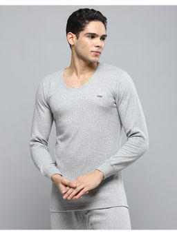 Monte Carlo - Mens Solid Grey Round Neck Full Sleeves Thermal Top