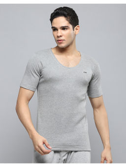 Monte Carlo - Mens Solid Grey Round Neck Half Sleeves Thermal Top