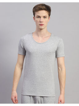 Monte Carlo - Mens Solid Grey Round Neck Half Sleeves Thermal Top