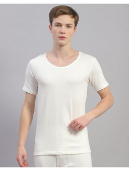 Monte Carlo - Mens Solid White Round Neck Half Sleeves Thermal Top