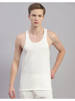 Monte Carlo - Mens Solid White Round Neck Sleeveless Thermal Top