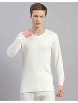 Monte Carlo - Mens Solid White V Neck Full Sleeve Thermal Top