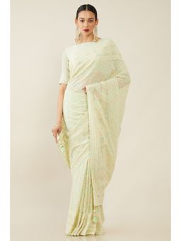 Soch - Women Green Embroidered Saree with Unstitched Blouse