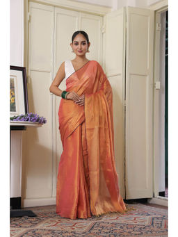 APAAPI THREADS OF GLORY - Orange Tissue Mul Saree Without Blouse