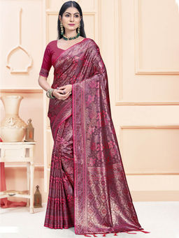 Sangam Prints - Rani Satin Silk Woven Work Festival Saree with Unstitched Blouse