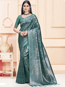 Sangam Prints - Multi Satin Silk Woven Work Festival Saree with Unstitched Blouse