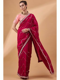 Mysilklove - Shiraz Pink Chinon Partywear Saree with Unstitched Blouse