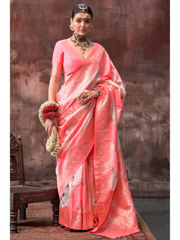 Mysilklove - Mona Lisa Peach Rangkaat Handloom Banarasi Saree with Unstitched Blouse