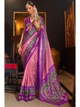 Mysilklove - Tonys Pink Printed Patola Saree with Unstitched Blouse