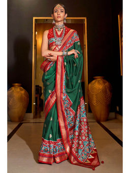 Mysilklove - Viridian Green Printed Patola Saree with Unstitched Blouse