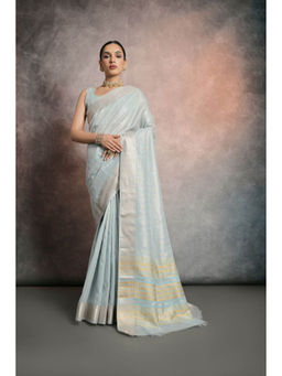 Mysilklove - Celeste Blue Tissue Cotton Saree with Unstitched Blouse