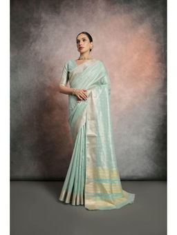 Mysilklove - Edward Turquoise Tissue Cotton Saree with Unstitched Blouse