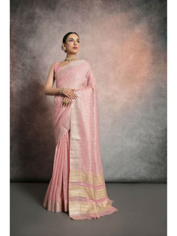 Mysilklove - Eunry Pink Tissue Cotton Saree with Unstitched Blouse