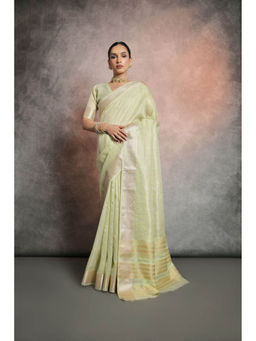 Mysilklove - Light Green Tea Tissue Cotton Saree with Unstitched Blouse