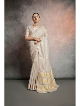 Mysilklove - Pearl Bush Off White Tissue Cotton Saree with Unstitched Blouse
