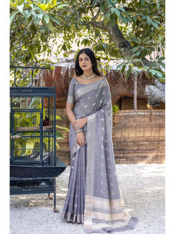 Mysilklove - Waterloo Grey Cotton Saree with Unstitched Blouse