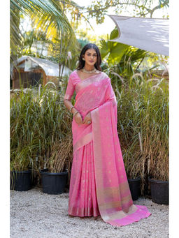 Mysilklove - Deep Blush Pink Cotton Saree with Unstitched Blouse