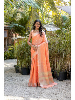 Mysilklove - Sandy Brown Orange Cotton Saree with Unstitched Blouse