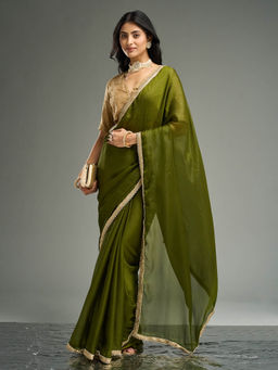Kasee - Women Green Solid Saree with Unstitched Blouse