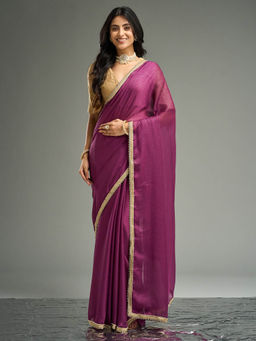 Kasee - Women Purple Solid Saree with Unstitched Blouse