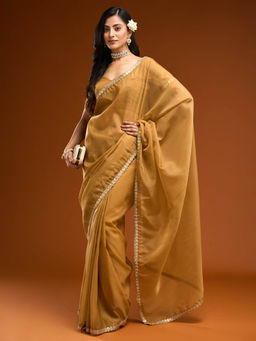 Kasee - Women Mustard Solid Saree with Unstitched Blouse
