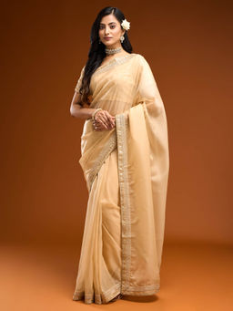 Kasee - Women Cream Embroidered Saree with Unstitched Blouse