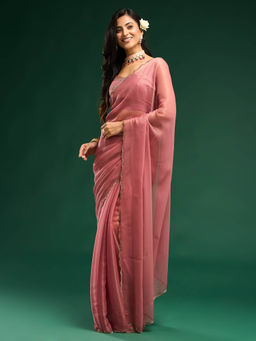 Kasee - Women Pink Solid Saree with Unstitched Blouse