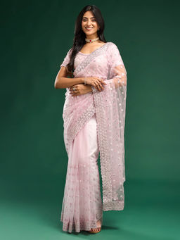 Kasee - Women Lavender Embroidered Saree with Unstitched Blouse