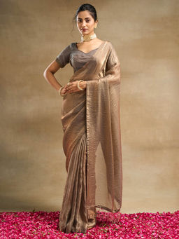 Kasee - Women Brown Solid Saree with Unstitched Blouse