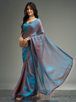 Kasee - Women Blue Solid Saree with Unstitched Blouse