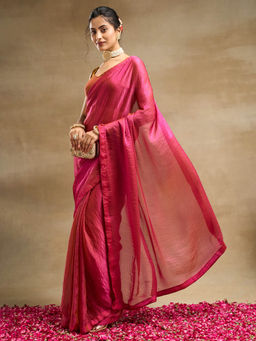 Kasee - Women Pink Solid Saree with Unstitched Blouse