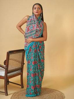 Teejh - Crystal Cascade Organza Saree with Unstitched Blouse