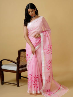 Teejh - Ishita Kota Embroidered Saree with Unstitched Blouse