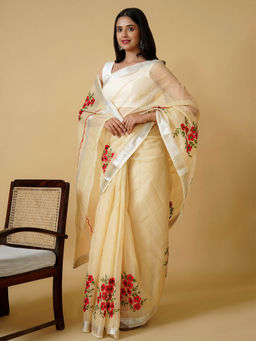 Teejh - Riya Kota Embroidered Saree with Unstitched Blouse
