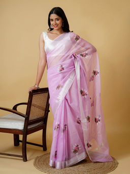 Teejh - Ishika Kota Embroidered Saree with Unstitched Blouse