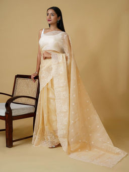 Teejh - Manahil Embroidered Organza Saree with Unstitched Blouse