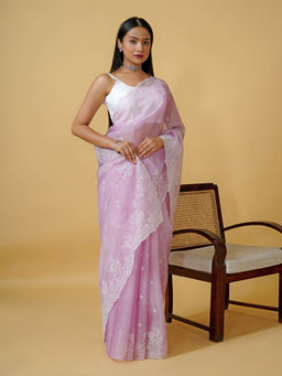 Teejh - Madhushri Embroidered Organza Saree with Unstitched Blouse