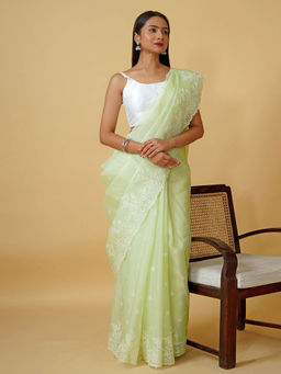 Teejh - Rabiya Embroidered Organza Saree with Unstitched Blouse