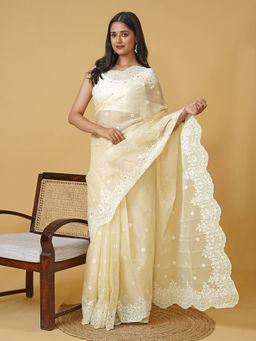 Teejh - Sharadi Embroidered Organza Saree with Unstitched Blouse
