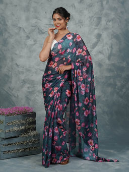 Teejh - Midnight Dreams Digital Print Chiffon Saree with Unstitched Blouse
